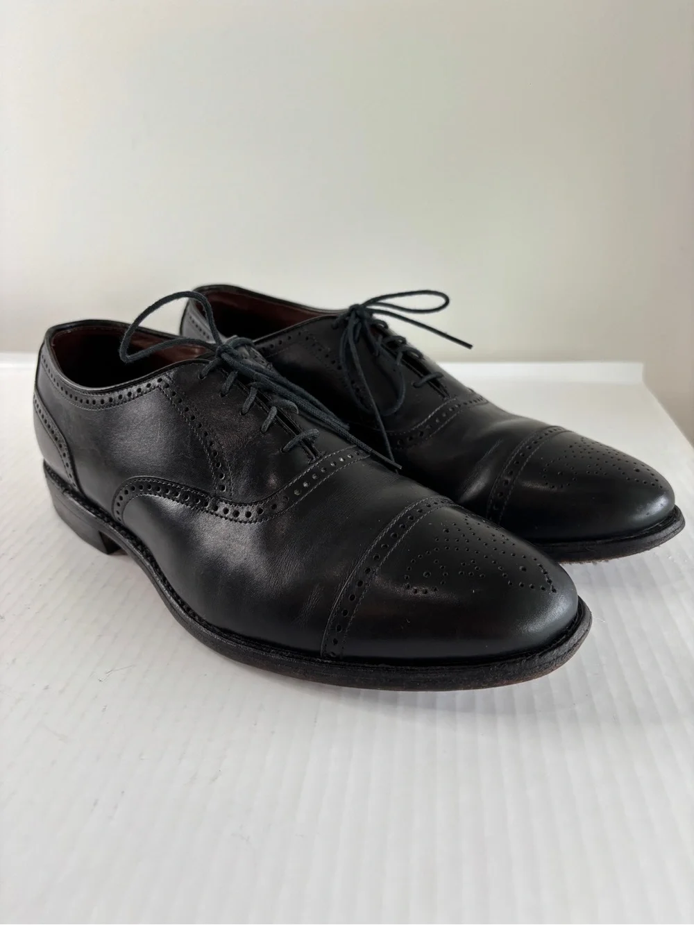 Allen Edmonds Stratton Brouge Cap Toe Oxfords Mens Size 9.5 B Black Leather Sole